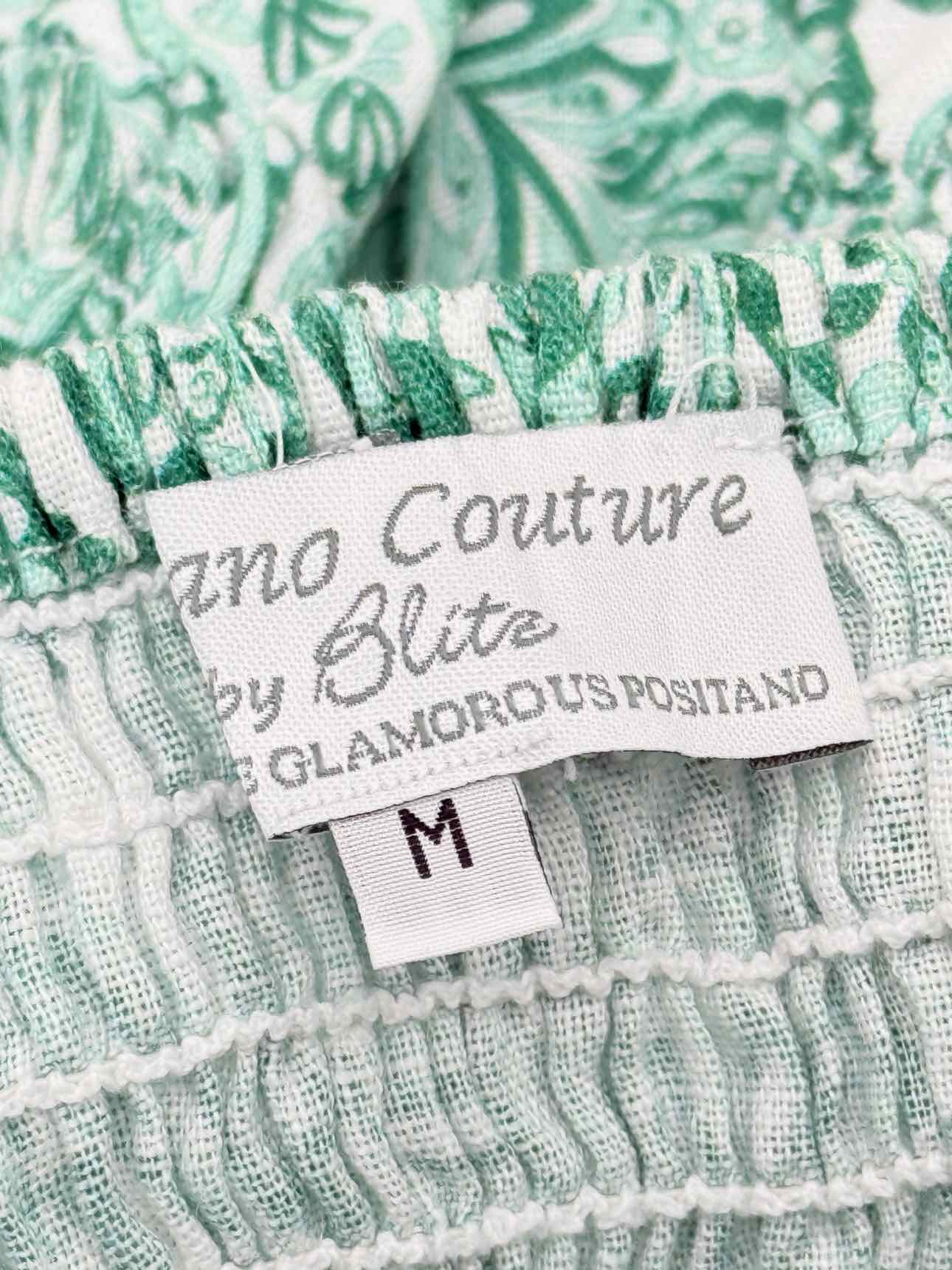 POSITANO COUTURE White & Green Size Medium Midi Dress