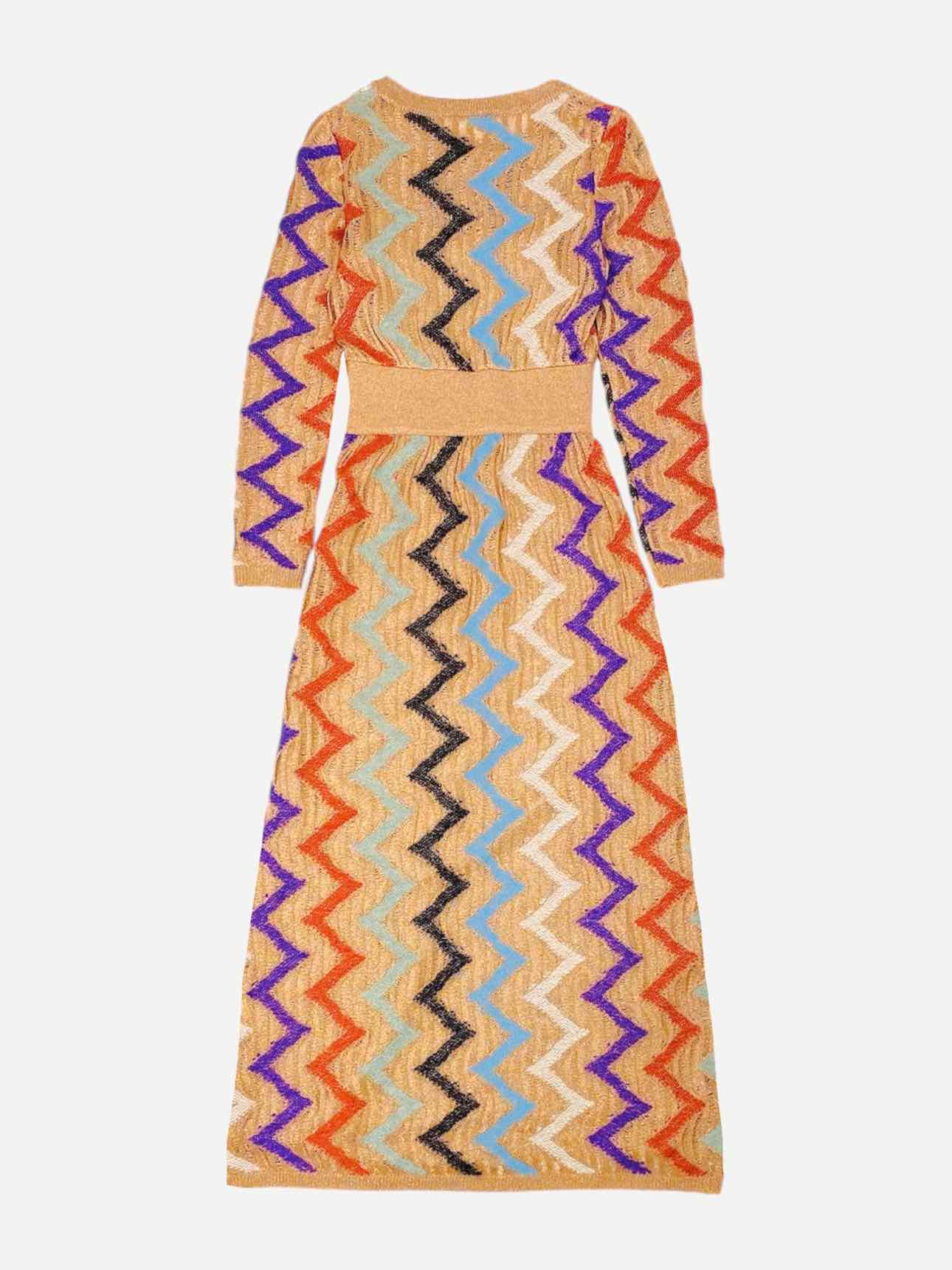 MISSONI Knit Bronze Multicolor Zigzag Long Dress