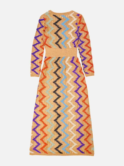 MISSONI Knit Bronze Multicolor Zigzag Long Dress