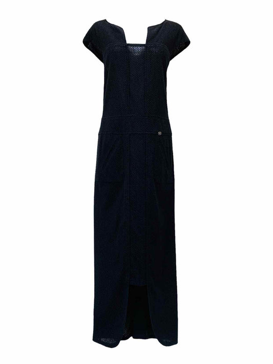 CHANEL Sheath Black Textured Long Dress