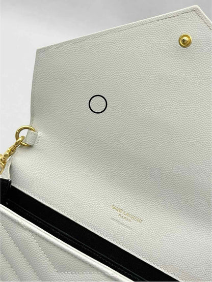 SAINT LAURENT Cassandre Matelasse Flap White Wristlet