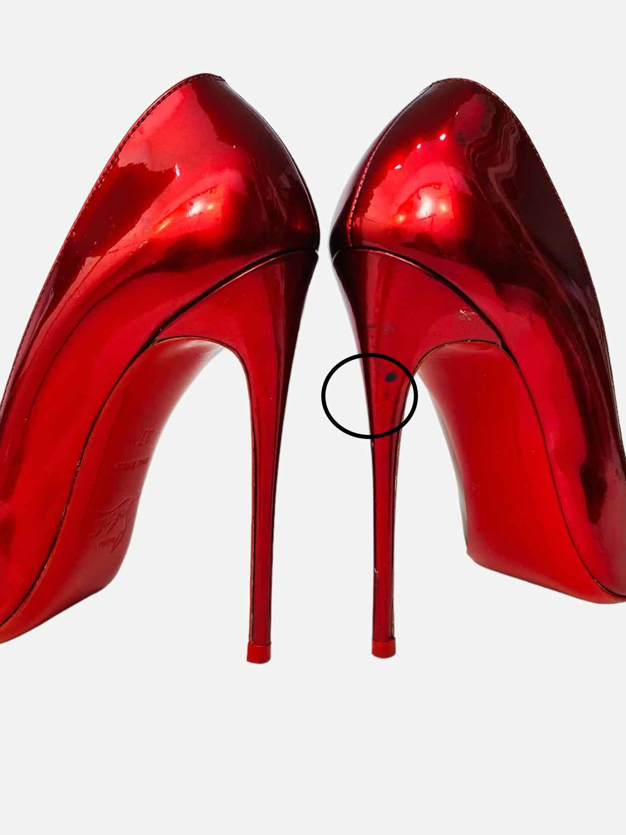 Pre - loved CHRISTIAN LOUBOUTIN Pointed Toe Metallic Red Pumps at Reems Closet