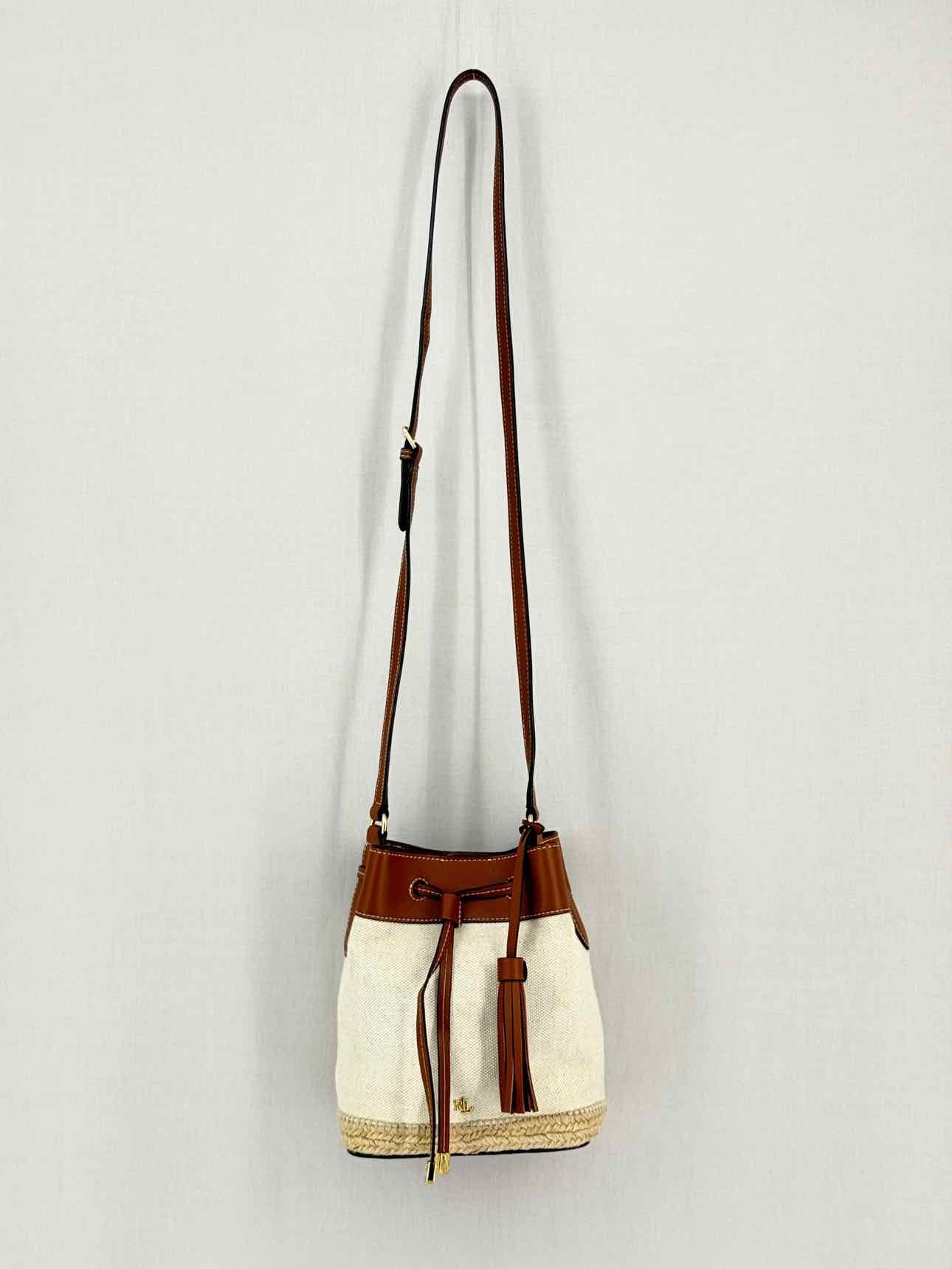 RALPH LAUREN Canvas Debby Beige & Tan Bucket Bag