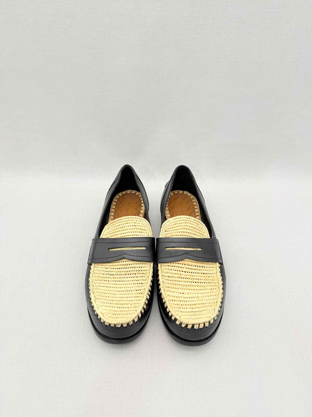 BOTTEGA VENETA Black & Beige Woven Size EU 39 Loafers