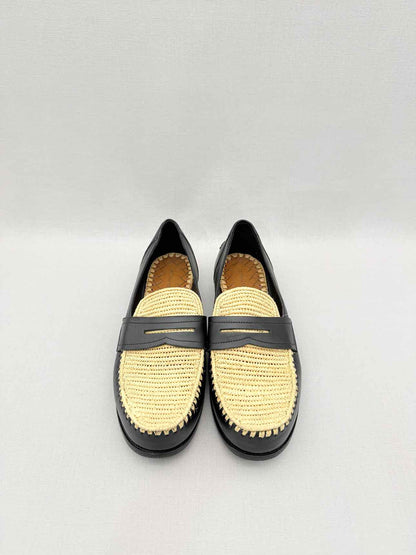 BOTTEGA VENETA Black & Beige Woven Size EU 39 Loafers
