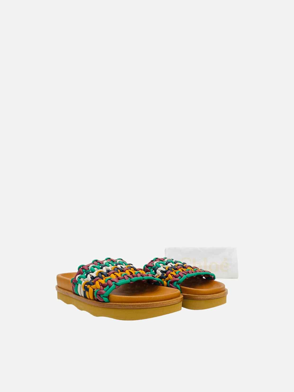 CHLOE Wavy Flatform Crochet Tan Multicolor Slides