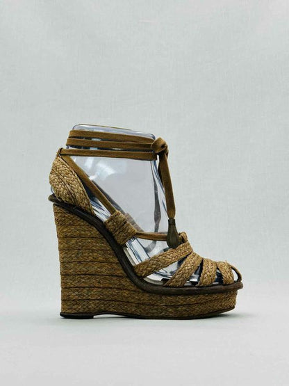 BOTTEGA VENETA Raffia Beige Size EU 38 Wedges