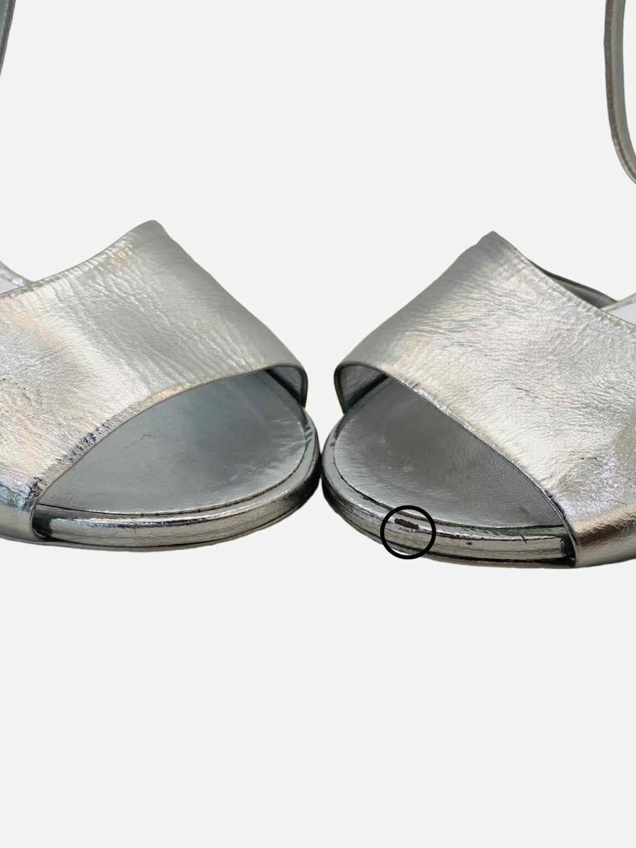 CHANEL Strappy Metallic Silver Heeled Sandals 41