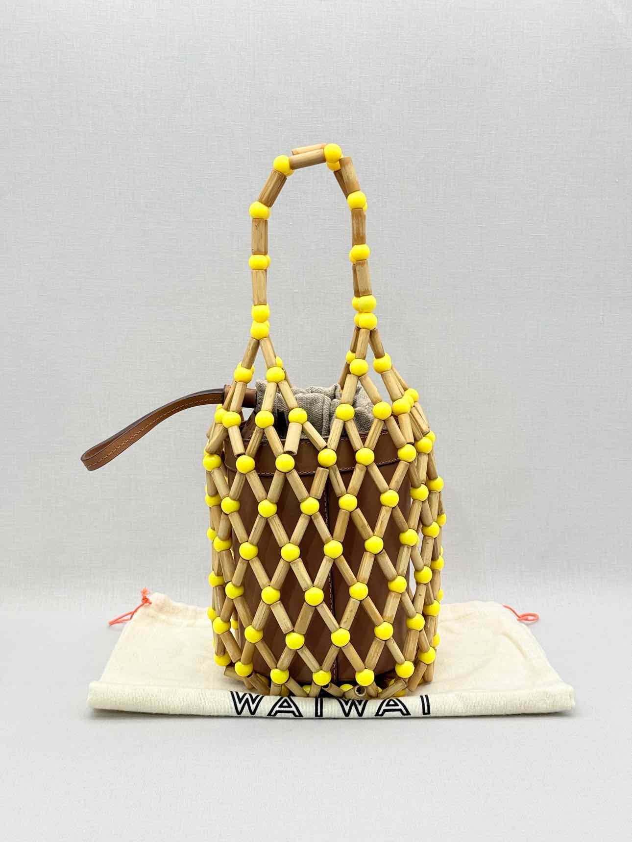 WAI WAI RIO Fefi Brown & Yellow Beaded Bucket Bag