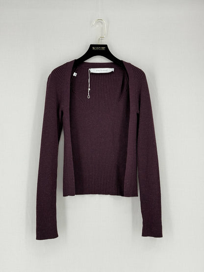 CACHAREL Burgundy Ribbed Size Small Cardigan