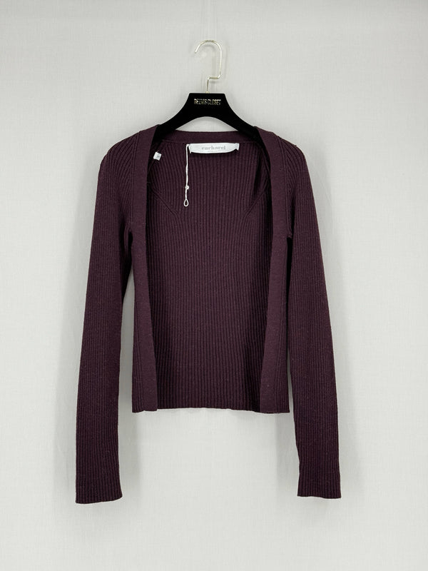 CACHAREL Burgundy Ribbed Size Small Cardigan