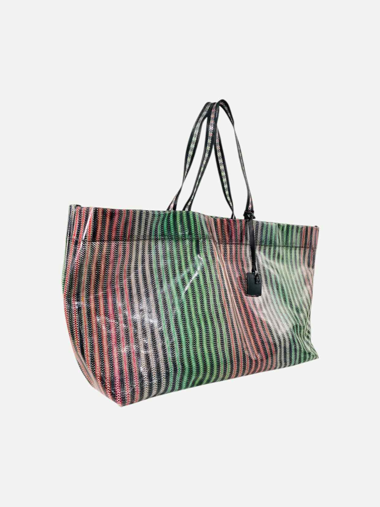 M MISSONI Shopping Black Multicolor Striped Tote Bag