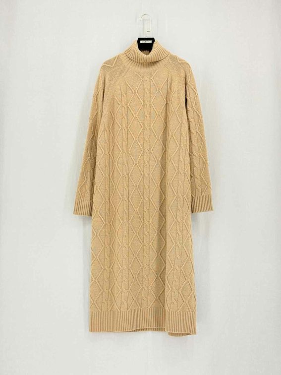 MAX MARA Beige Cable Knit Size Medium Midi Dress