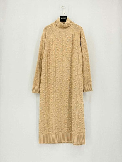 MAX MARA Beige Cable Knit Size Medium Midi Dress