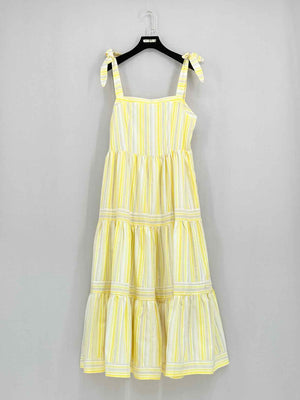 MON LOU LOU Yellow & White Size Large Midi Dress