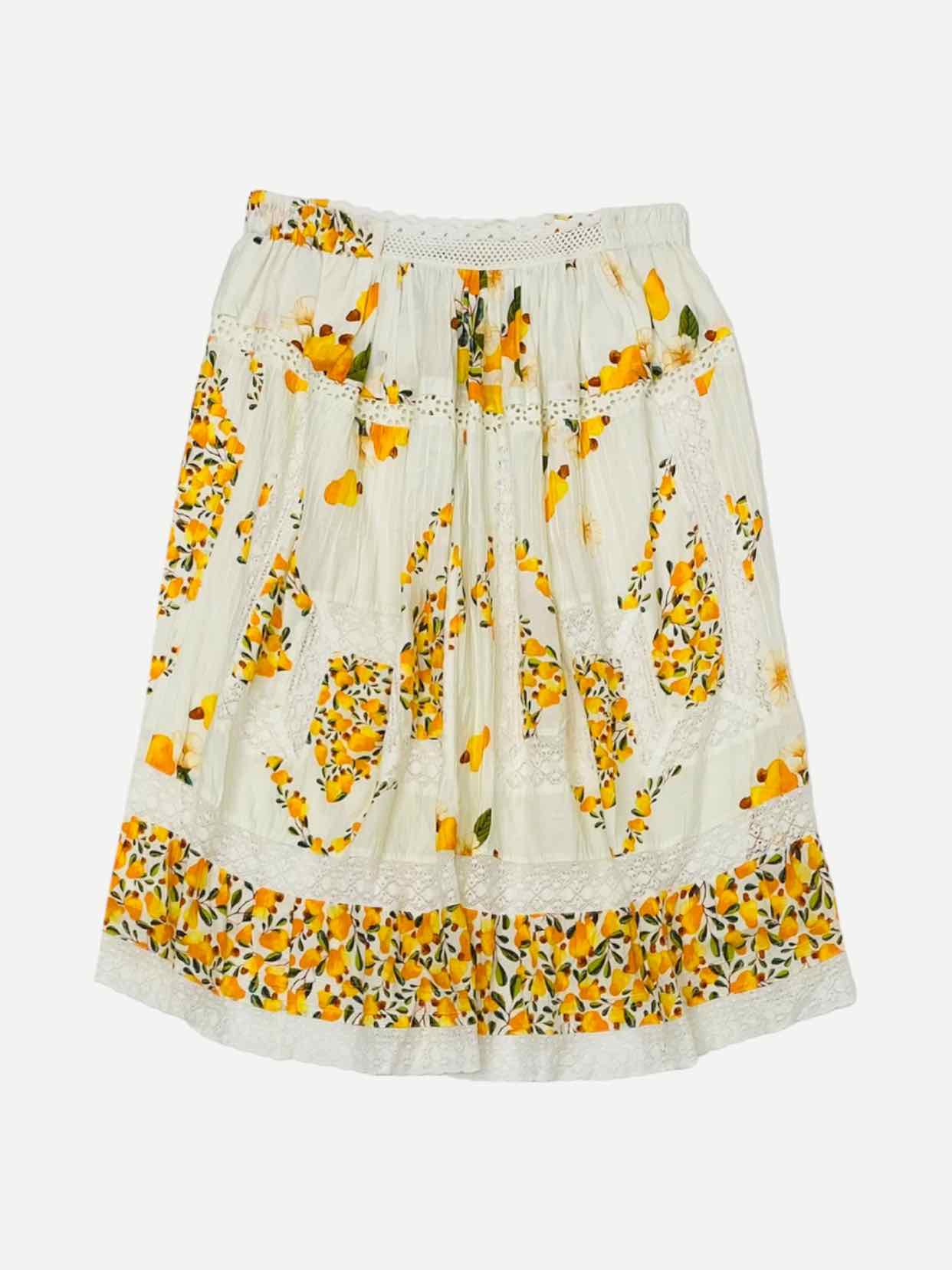 FARM RIO A-Line White Multicolor Printed Midi Skirt