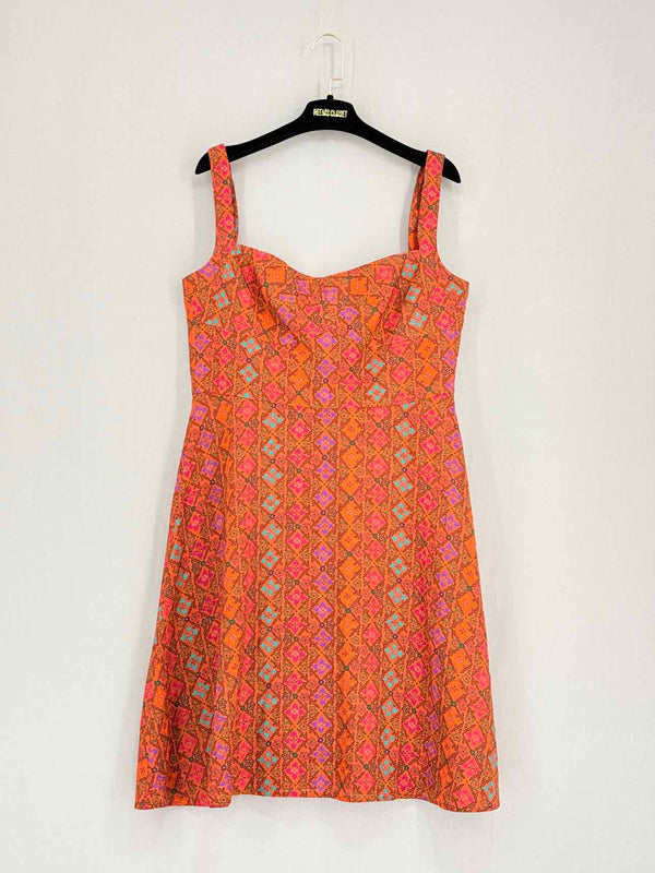SALONI Orange Multicolor Printed Size US 12 Short Dress