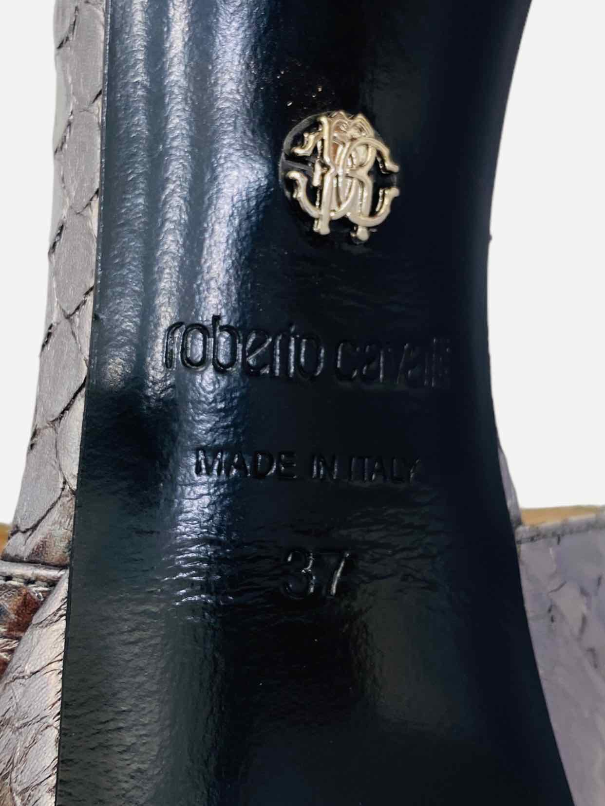 ROBERTO CAVALLI Metallic Grey Size EU 37 Heeled Sandals