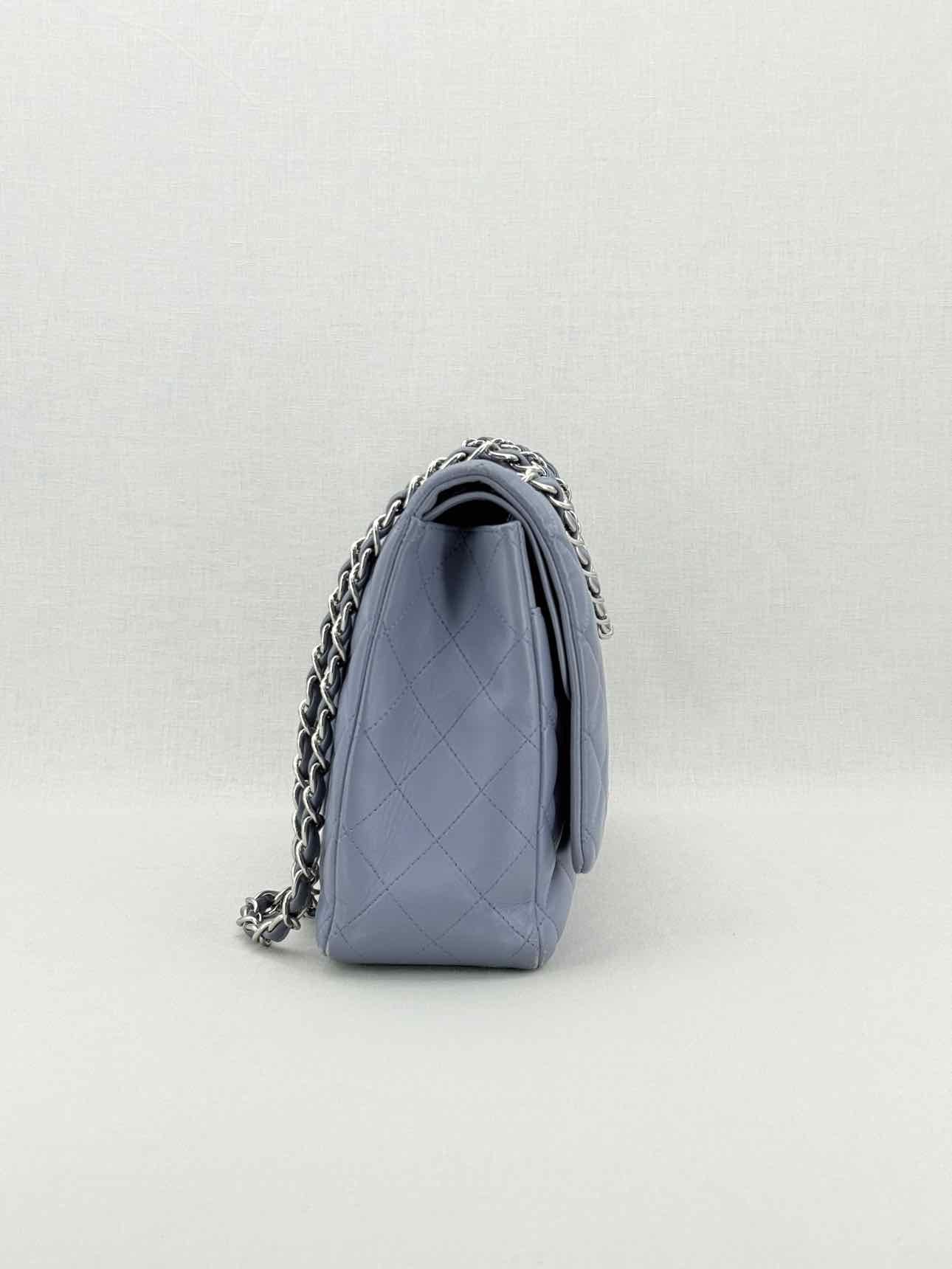 CHANEL Classic Double Flap Grey Quilted Shoulder Bag