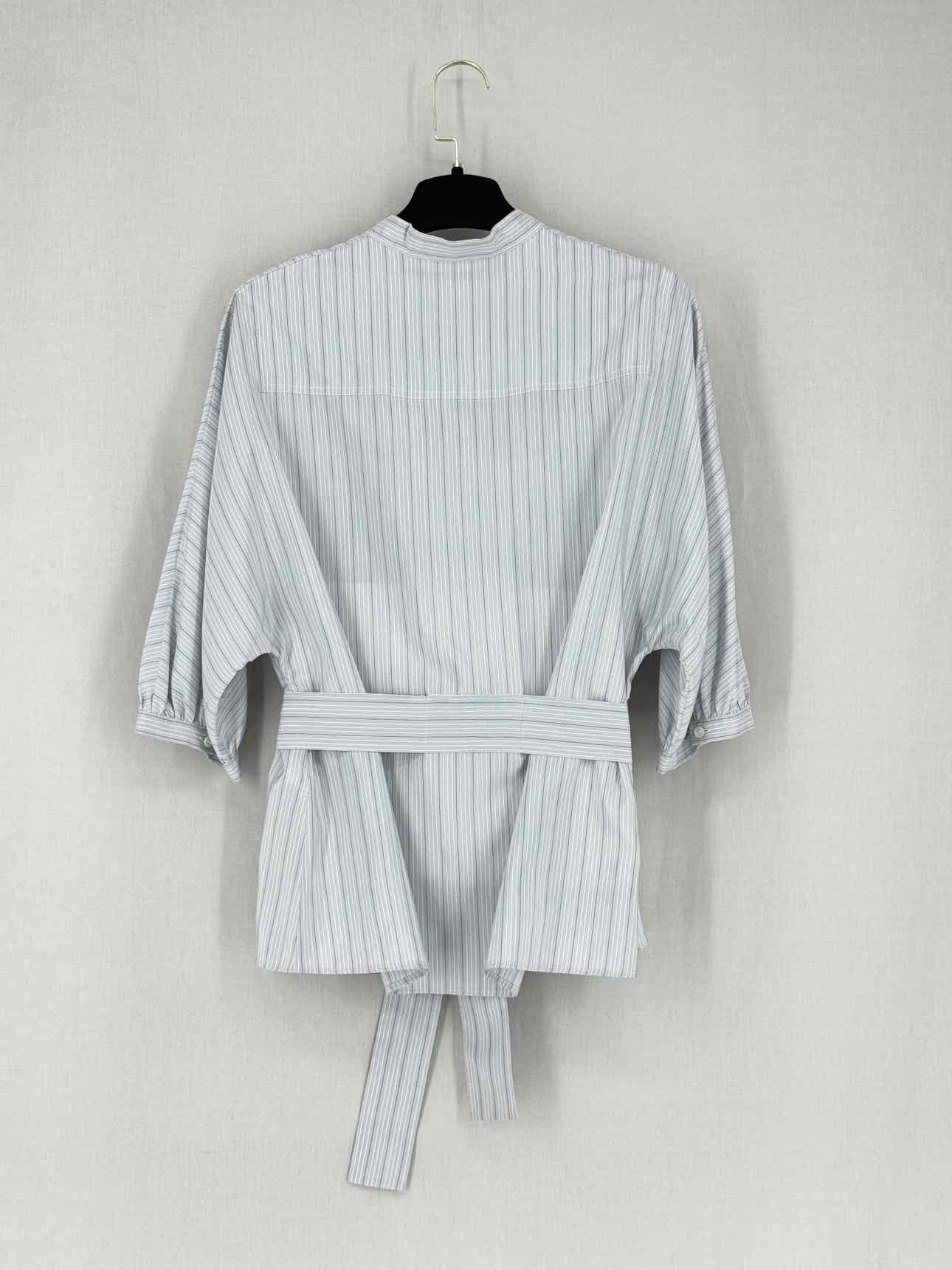 CHRISTIAN DIOR Grey & Blue Pinstripe Size US 6 Blouse