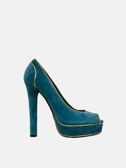 GUCCI Open Toe Teal Blue Size EU 38.5 Pumps
