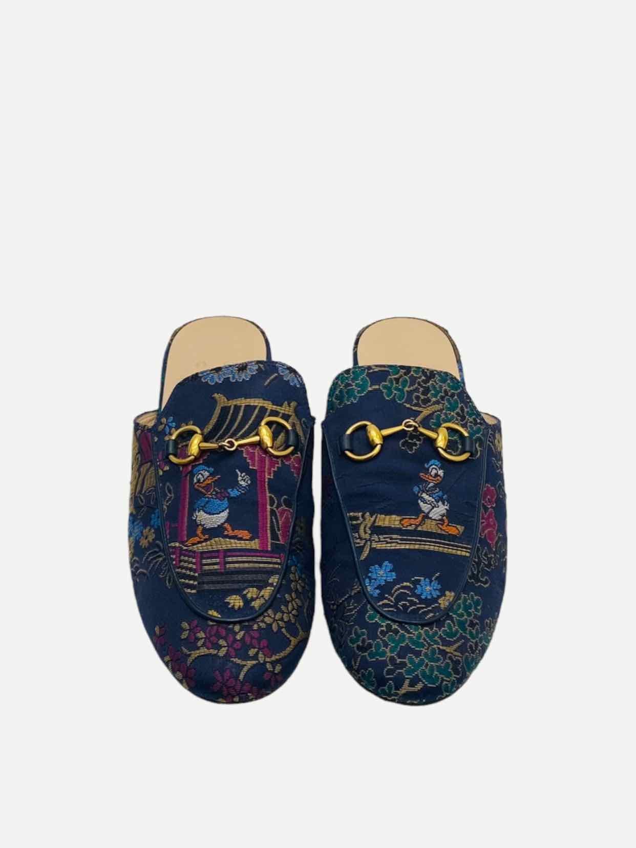 GUCCI Princetown Blue Multicolor Mules 37