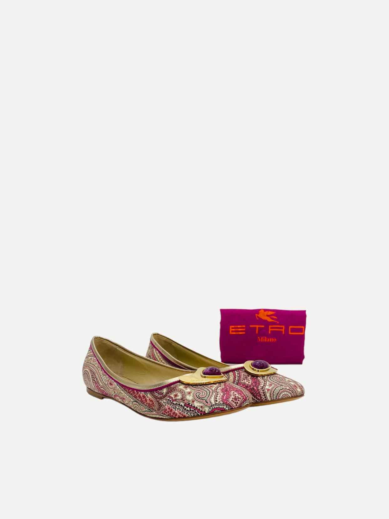 ETRO Embellished Cream & Pink Ballerinas 41