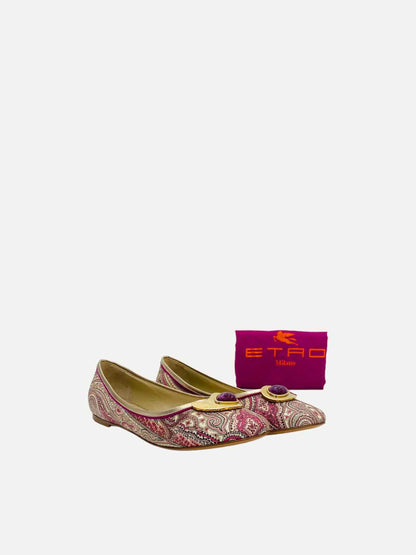 ETRO Embellished Cream & Pink Ballerinas 41