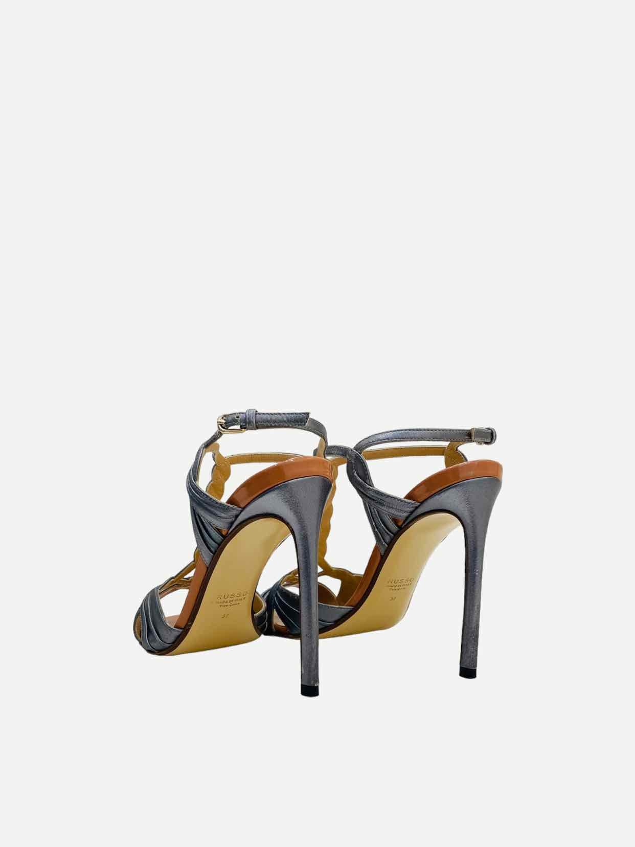 FRANCESCO RUSSO Metallic Blue Heeled Sandals