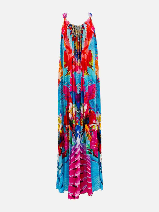 CAMILLA Drawstring Blue Multicolor Printed Long Dress