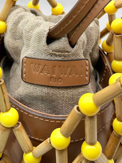 WAI WAI RIO Fefi Brown & Yellow Beaded Bucket Bag