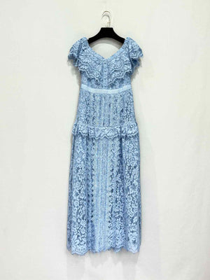 SELF-PORTRAIT Lace Sky Blue Size US 6 Long Dress