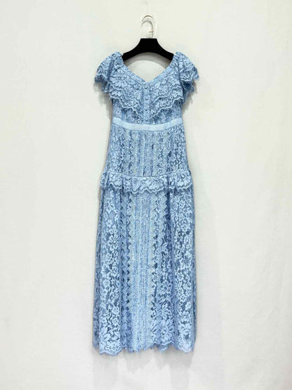SELF-PORTRAIT Lace Sky Blue Size US 6 Long Dress