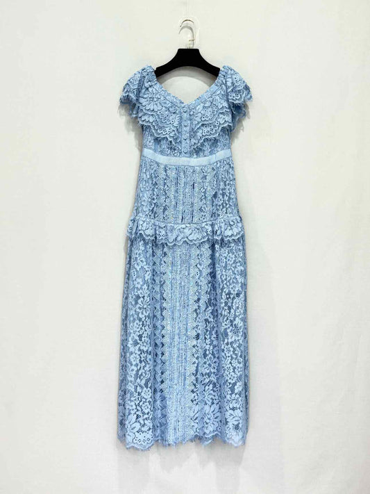 SELF-PORTRAIT Lace Sky Blue Size US 6 Long Dress