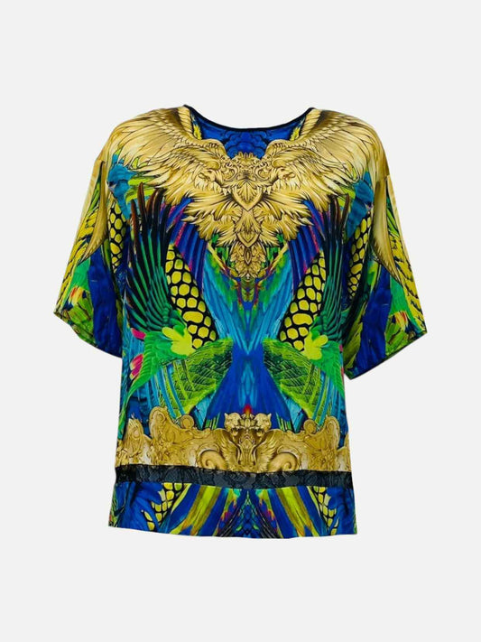 ROBERTO CAVALLI Blue Multicolor Printed Size US 4 Top