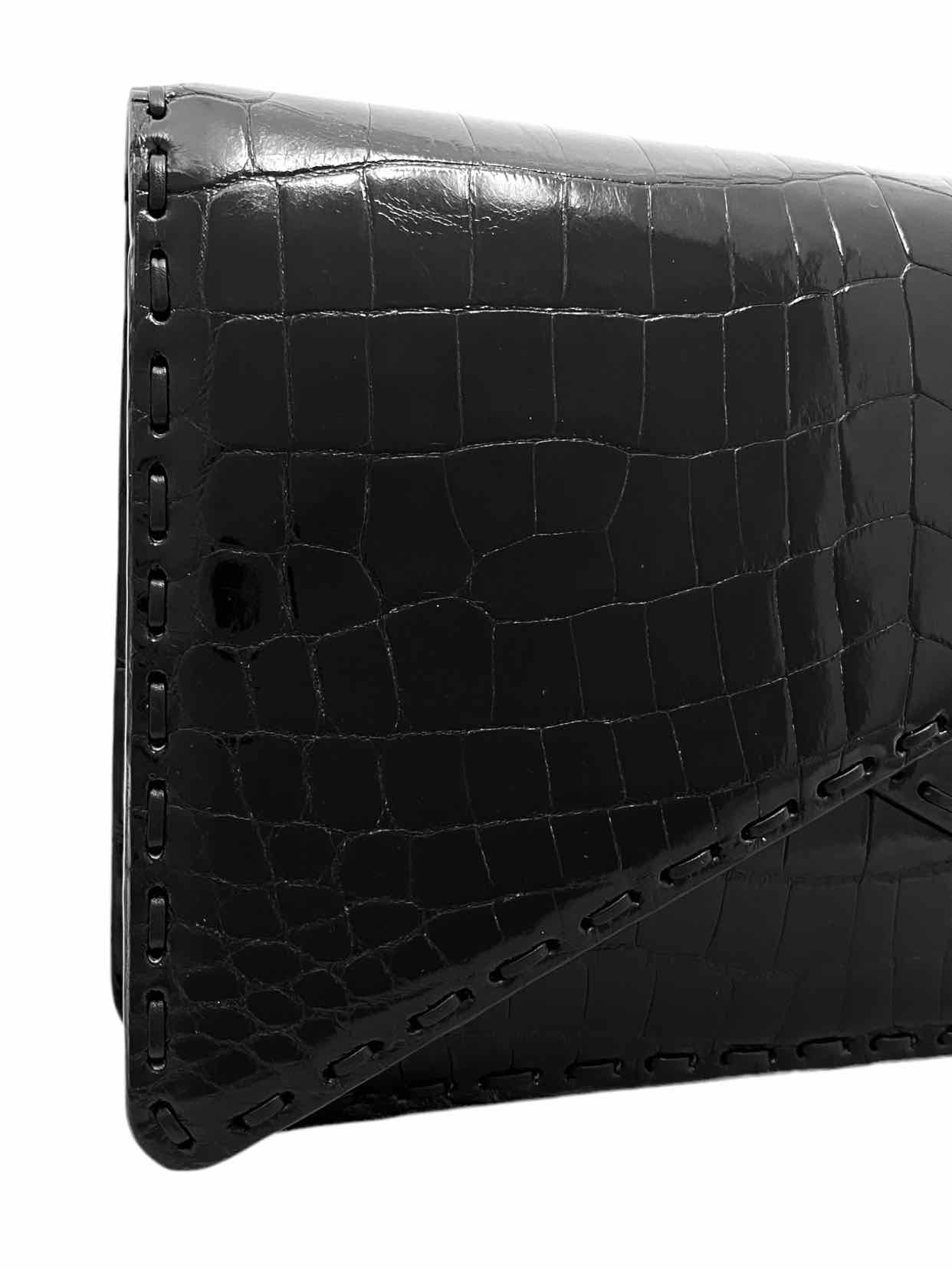 BOTTEGA VENETA Piano Black Croc Embossed Clutch