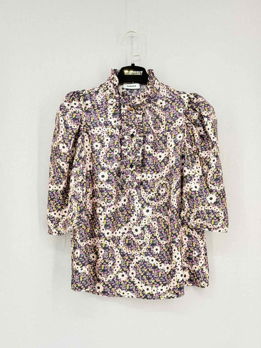 SANDRO Black Multicolor Floral Size Medium Blouse