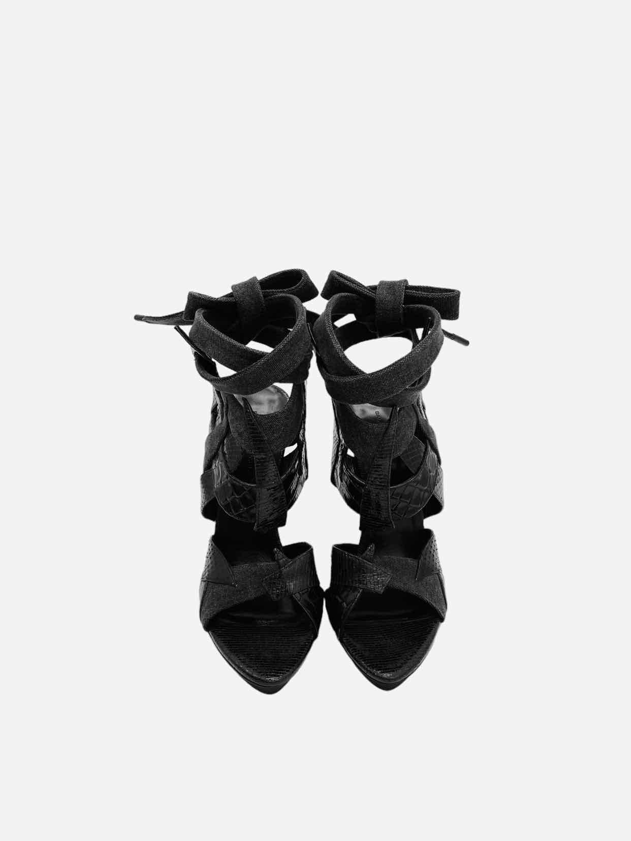 BALENCIAGA Vintage Black Embossed Heeled Sandals 38