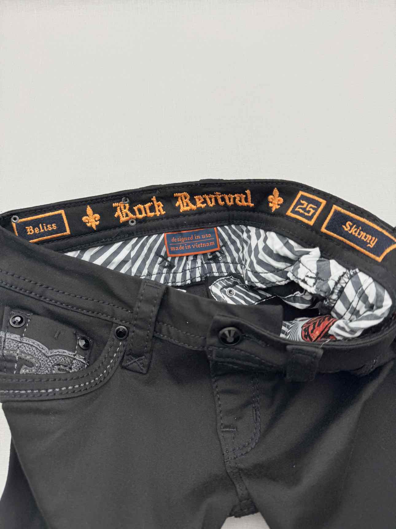 ROCK REVIVAL Raanan Skinny Black Size 25 Jeans