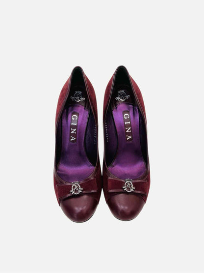 GINA Bow Burgundy Pumps 39.5