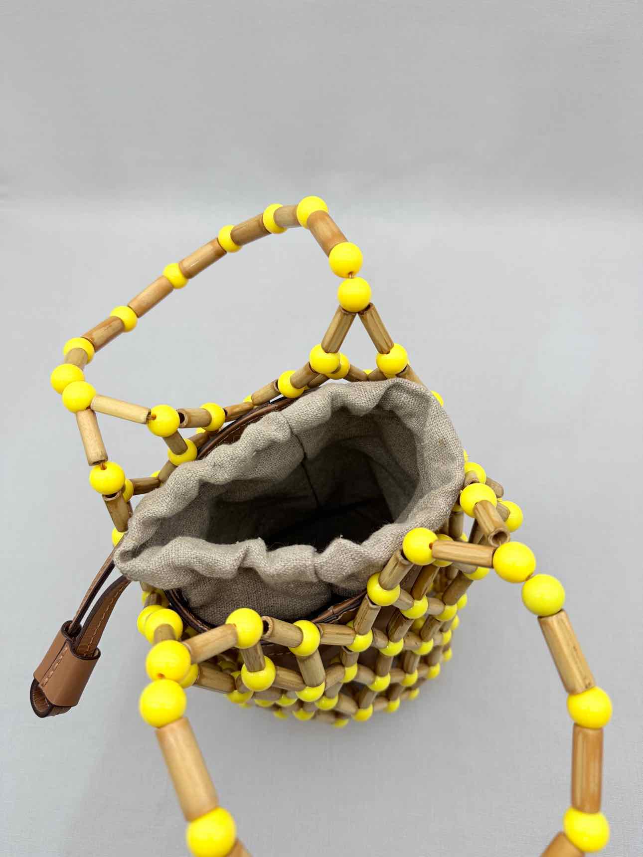 WAI WAI RIO Fefi Brown & Yellow Beaded Bucket Bag