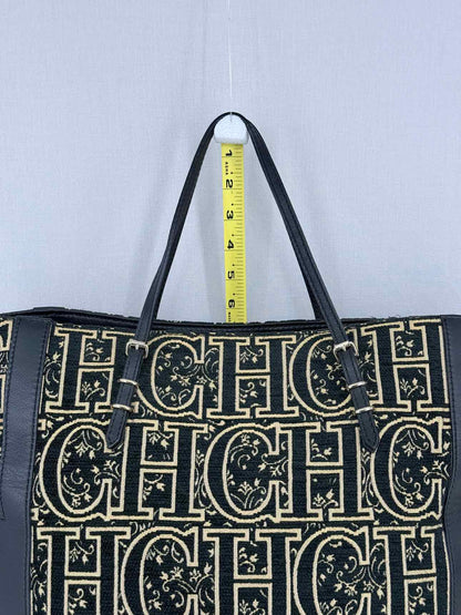 CAROLINA HERRERA Black & Gold Monogram Tote Bag