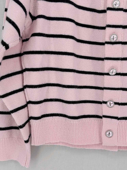 CHANEL Pink & Black Striped Size US 8 Cardigan