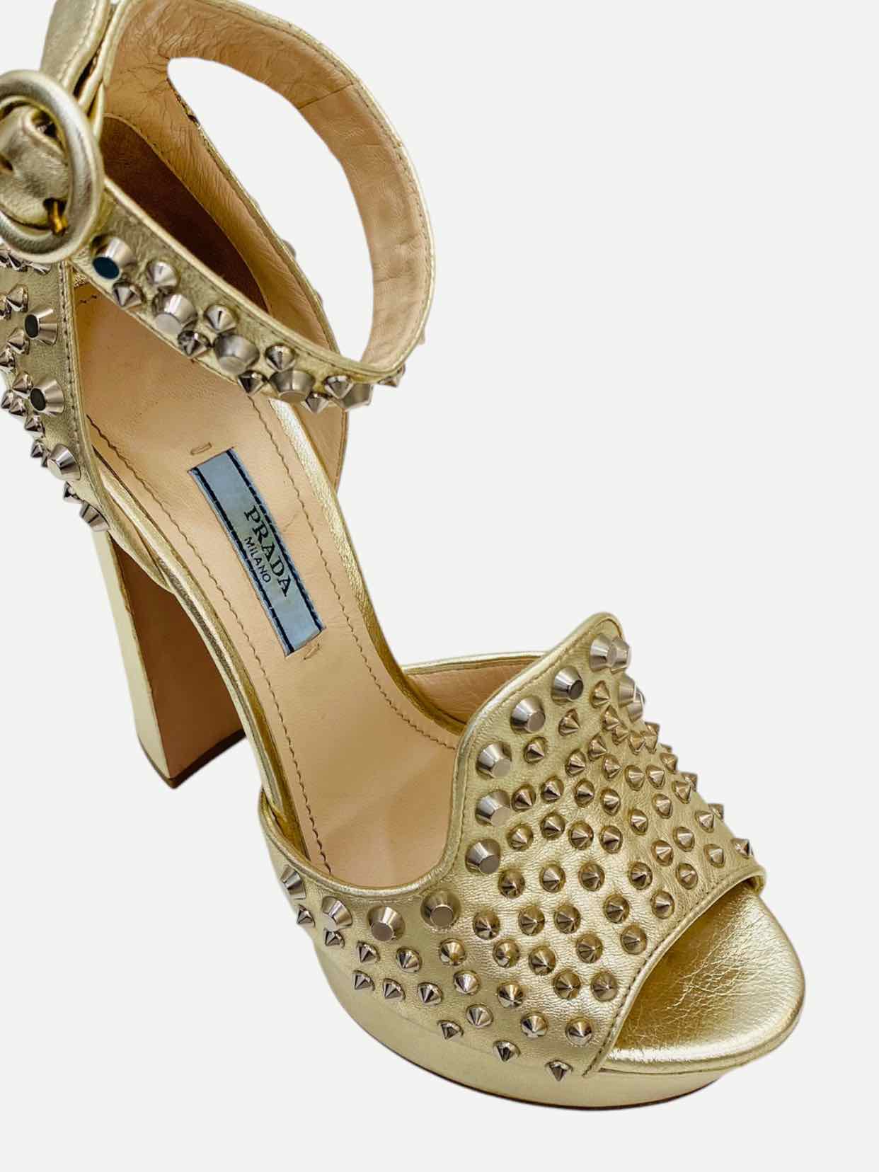 PRADA Ankle Strap Gold Heeled Sandals 36