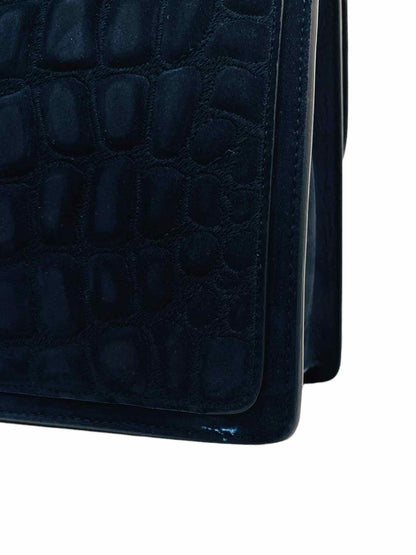 ASPREY Suede Navy Blue Quilted Top Handle