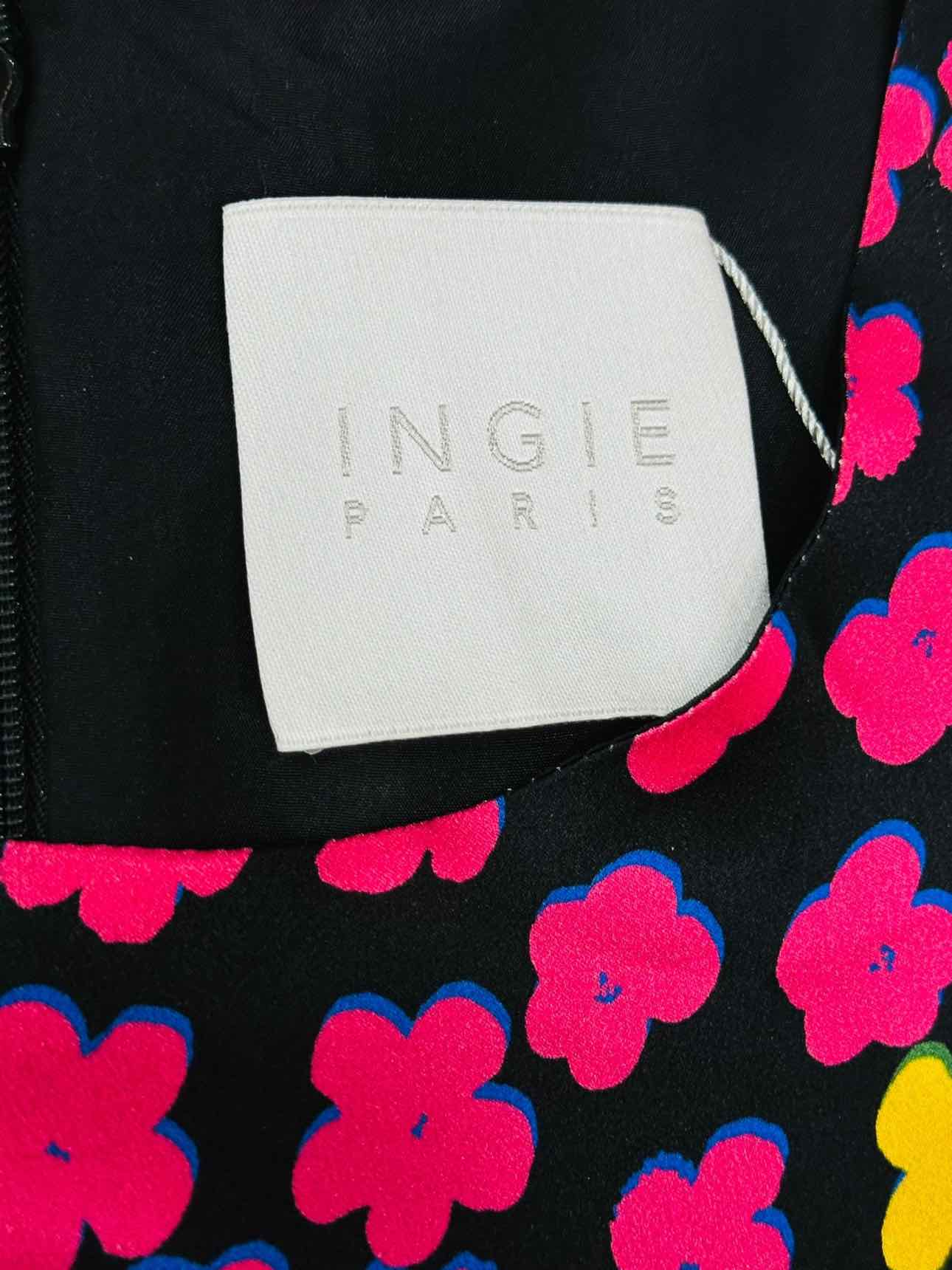 INGIE PARIS Black & Pink Floral Size US 8 Midi Dress