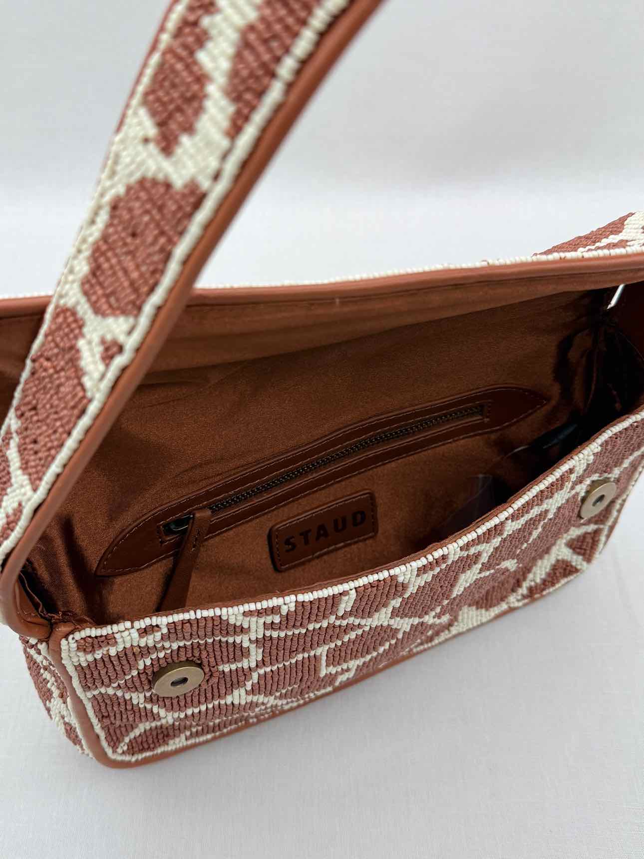 STAUD Tommy Brown & Beige Giraffe Print Shoulder Bag