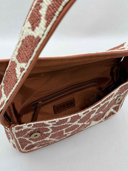 STAUD Tommy Brown & Beige Giraffe Print Shoulder Bag