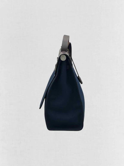 HERMES Herbag Zip Brown & Navy Blue Top Handle