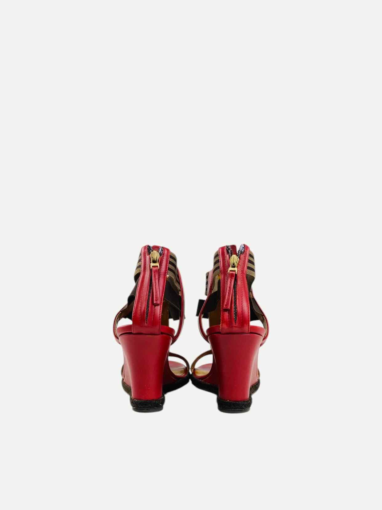 FENDI T-bar Red & Brown Size EU 40 Wedges